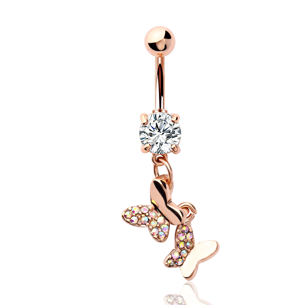 Trendy 316L Stainless Steel Butterfly Shaped Navel Ring Encrusted With Shiny Rhinestones