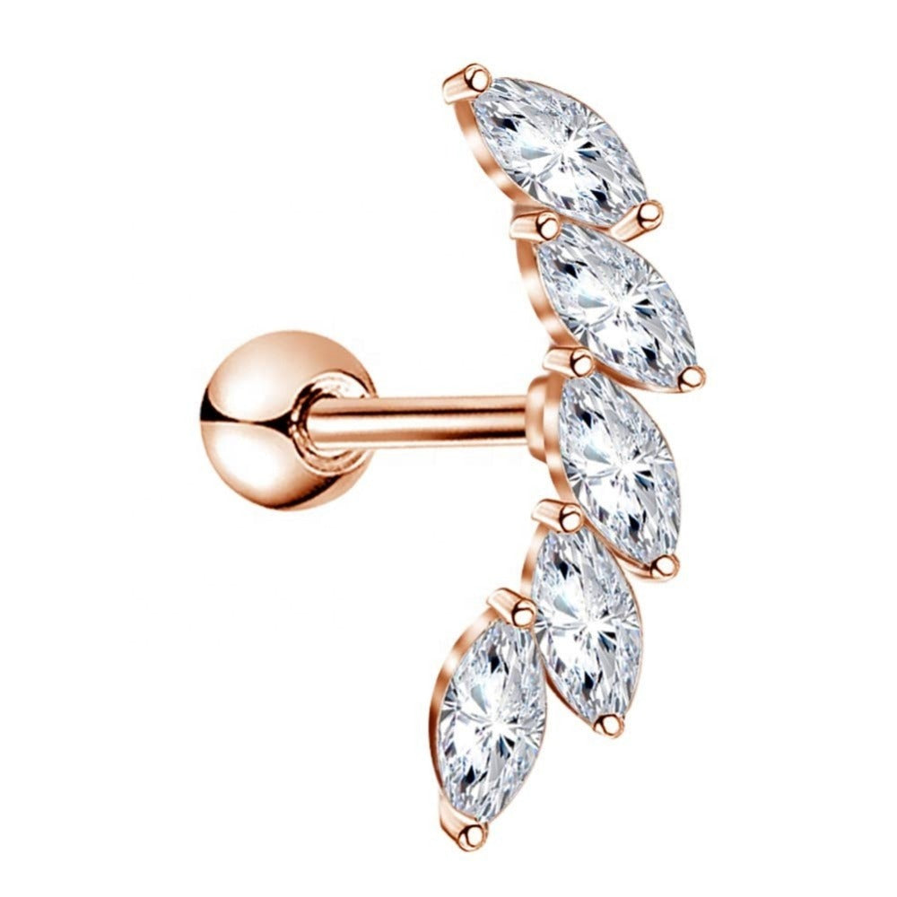 Trendy 316L Stainless Steel Ear piercing Pin Encrusted With Shiny Zircon Stones For Pretty Women