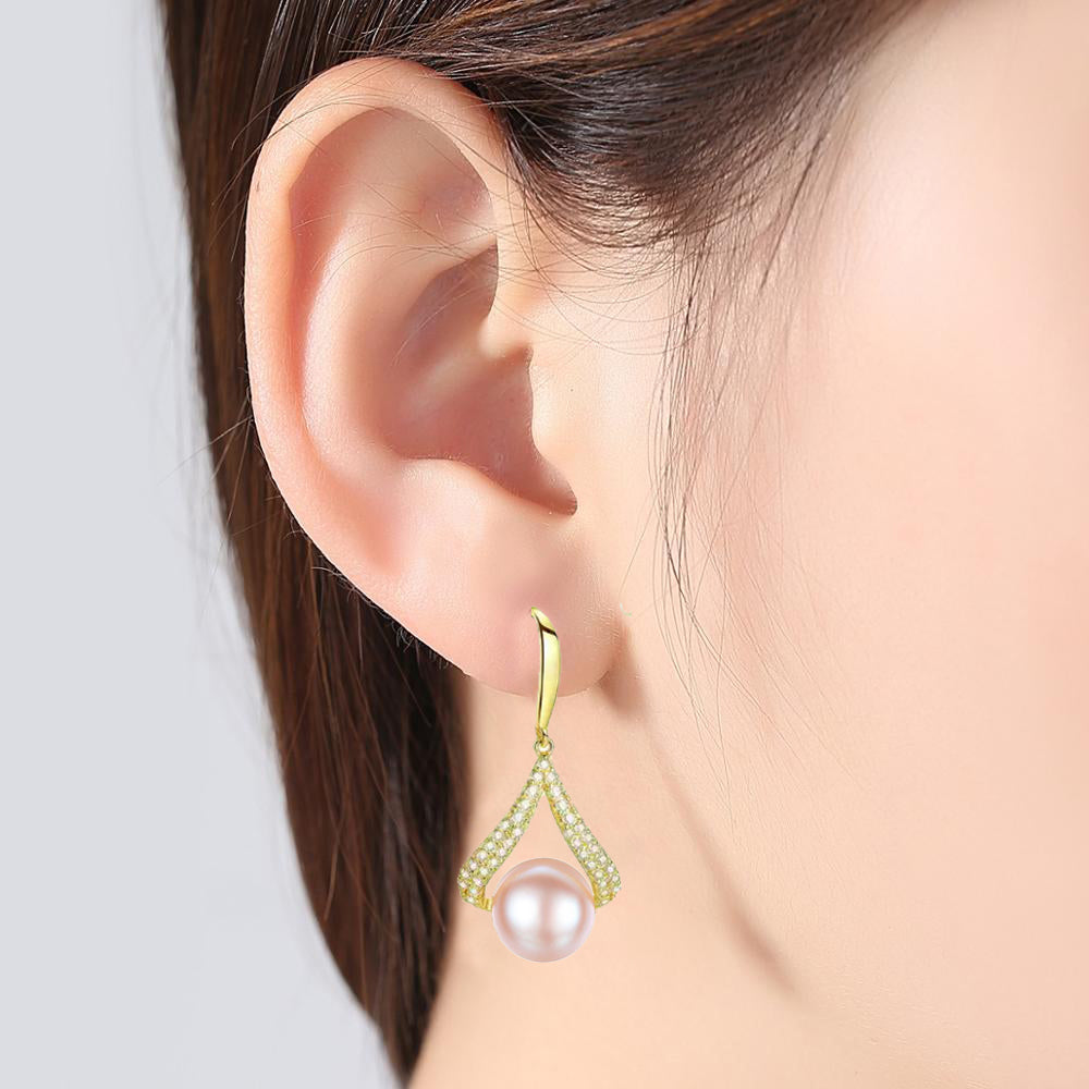 Trendy 925 Sterling Silver Jewelry Set Encrusted With Pearl And Shiny Zircon Stones For Women, Girls, And Brides