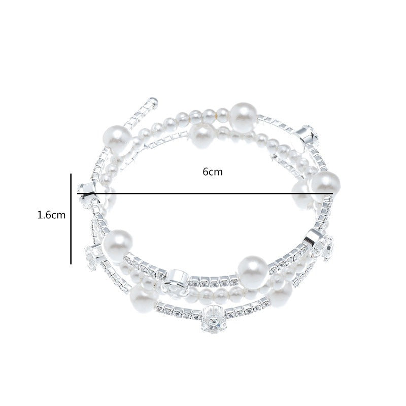 Trendy Elastic Multilayer Pearl and Rhinestone Bracelet