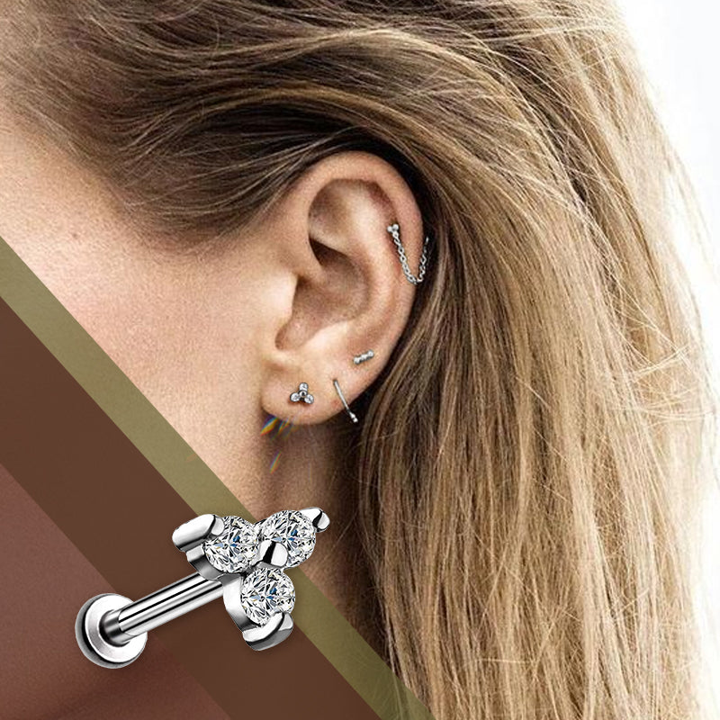 Trendy G23 Titanium Ear and Lip Piercing Pin Encrusted With Shiny Zircon Stones For Cute Women