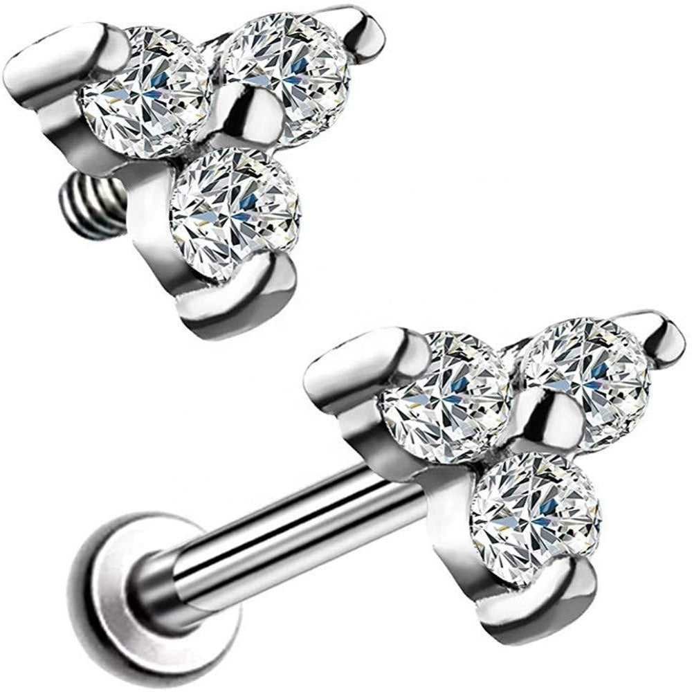 Trendy G23 Titanium Ear and Lip Piercing Pin Encrusted With Shiny Zircon Stones For Cute Women