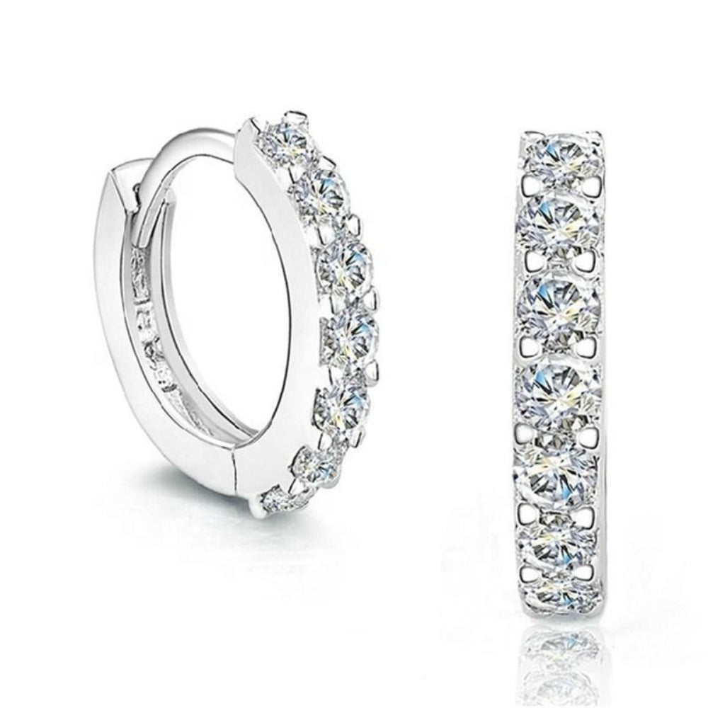 Trendy Rhodium Plated 925 Sterling Silver Hoop Earrings For Cute Women And Girls