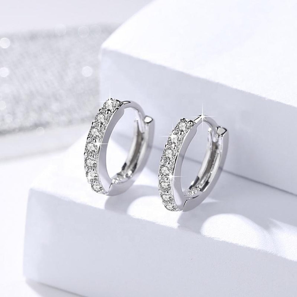 Trendy Rhodium Plated 925 Sterling Silver Hoop Earrings For Cute Women And Girls