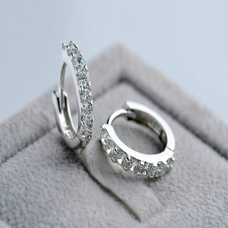 Trendy Rhodium Plated 925 Sterling Silver Hoop Earrings For Cute Women And Girls