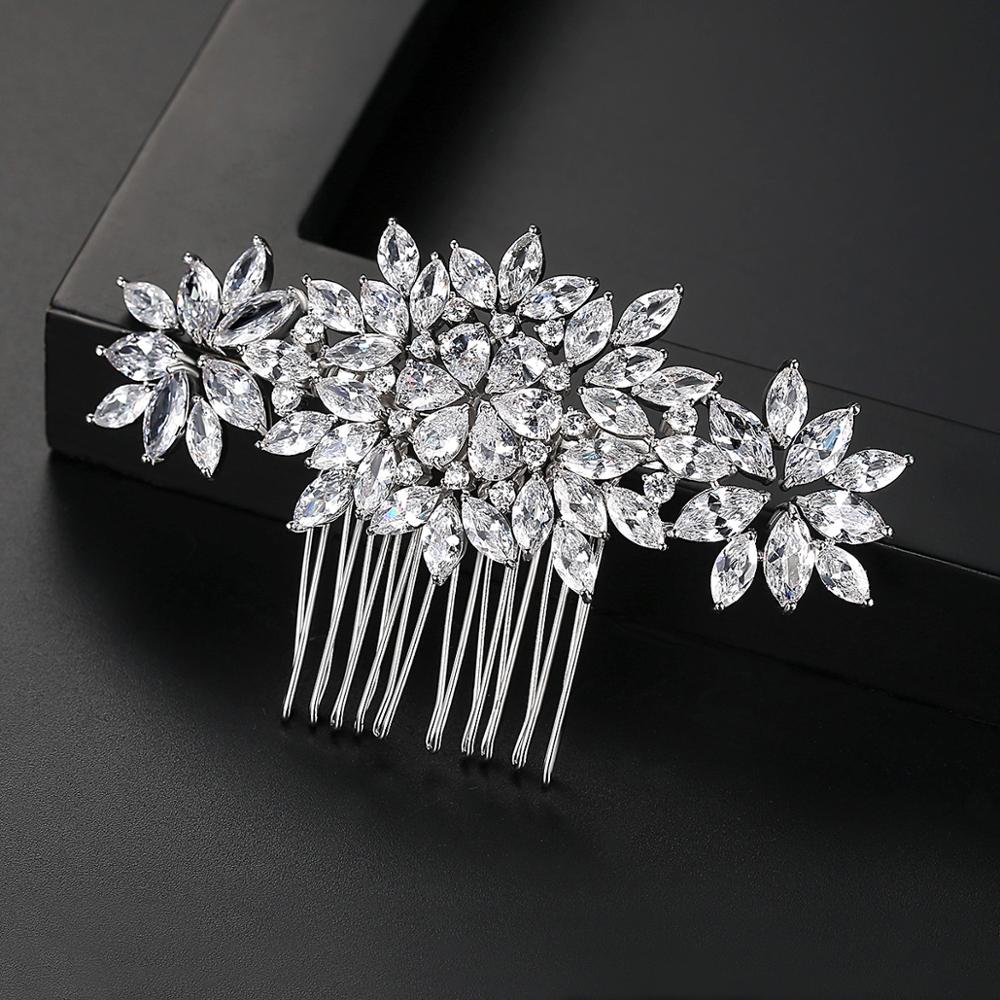 Trendy Rhodium Plated Hair Pin Encrusted with Shiny Zircon Stones For Brides And Women