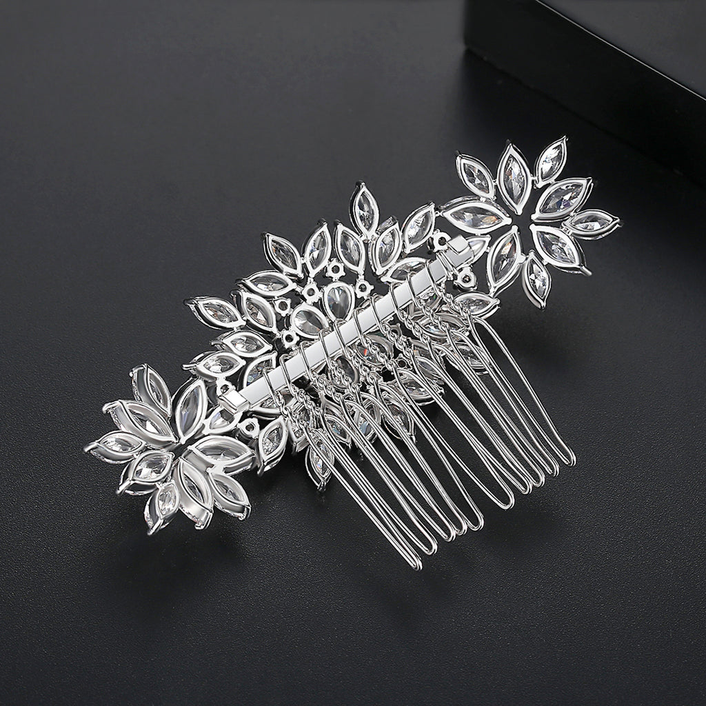 Trendy Rhodium Plated Hair Pin Encrusted with Shiny Zircon Stones For Brides And Women