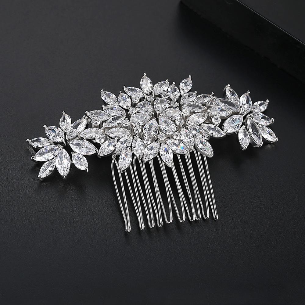 Trendy Rhodium Plated Hair Pin Encrusted with Shiny Zircon Stones For Brides And Women