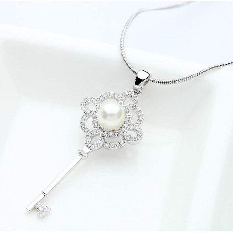 Trendy Rhodium Plated Key Shaped Necklace For Women And Girls