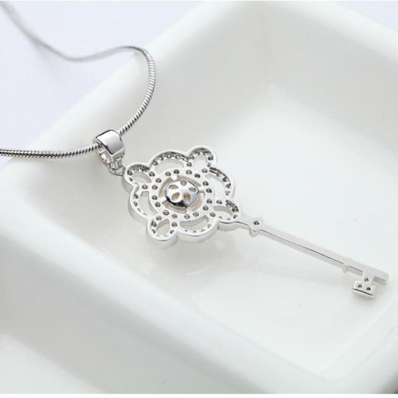 Trendy Rhodium Plated Key Shaped Necklace For Women And Girls