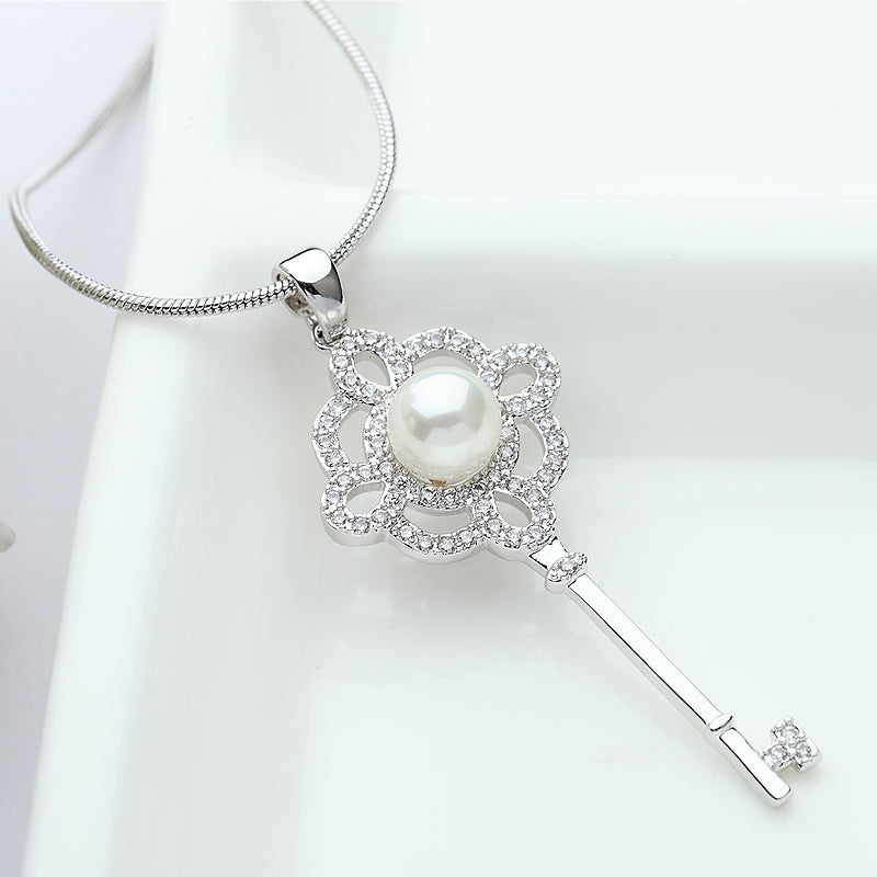 Trendy Rhodium Plated Key Shaped Necklace For Women And Girls