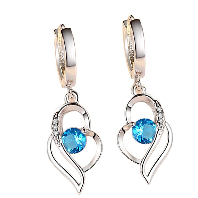 Trendy Silver Plated Drop Earrings Encrusted With blue Rhinestone For Women, Girls, And Brides