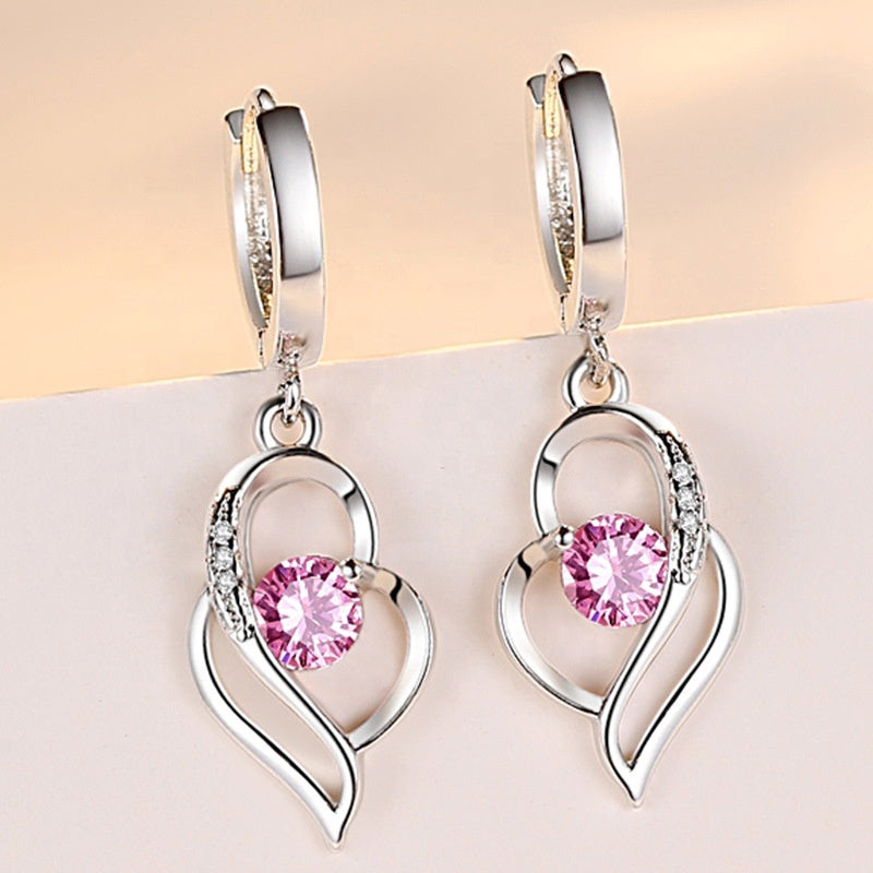 Trendy Silver Plated Drop Earrings Encrusted With pink Rhinestone For Women, Girls, And Brides