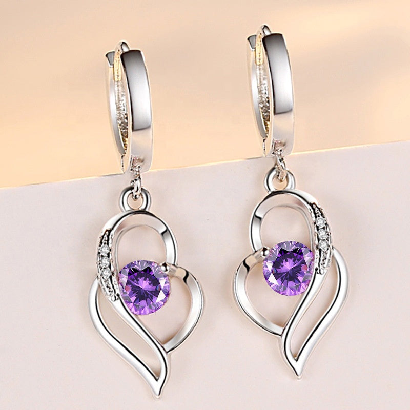 Trendy Silver Plated Drop Earrings Encrusted With purple Rhinestone For Women, Girls, And Brides