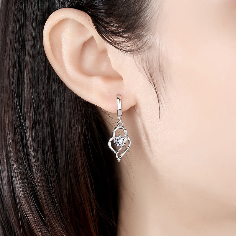 Trendy Silver Plated Drop Earrings Encrusted With Rhinestone For Women, Girls, And Brides