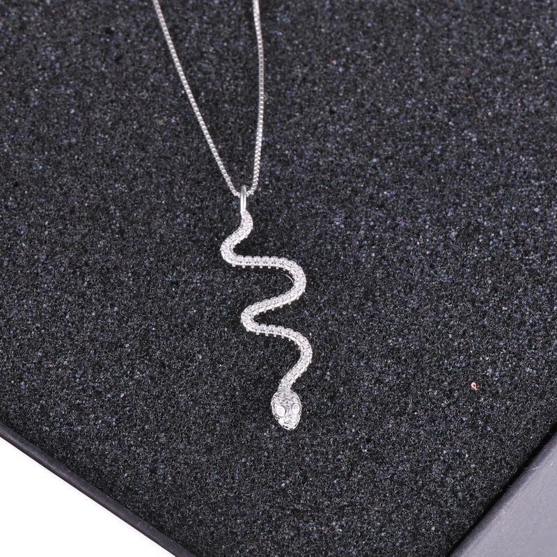 Trendy Snake Shaped 925 Sterling Silver Necklace Encrusted With Shiny Zircon Stones For Women, Girls, And Brides