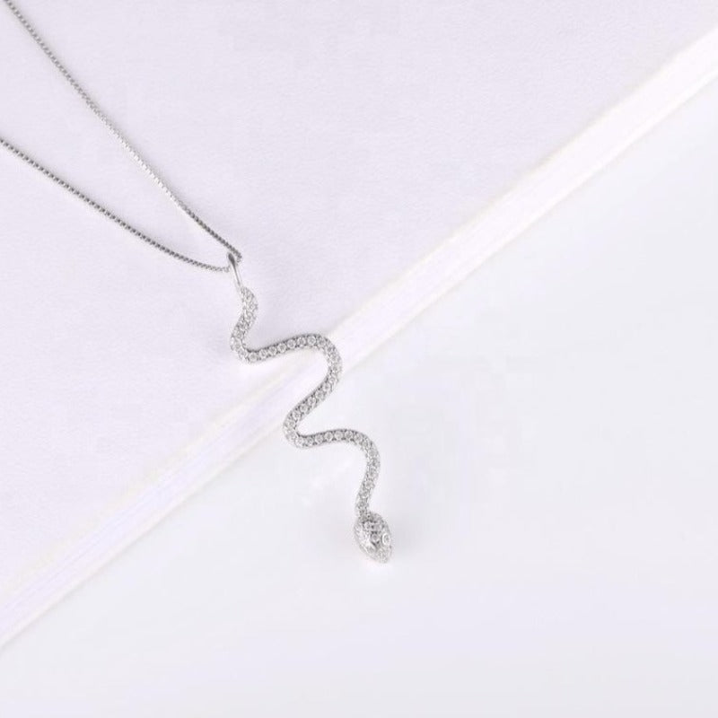 Trendy Snake Shaped 925 Sterling Silver Necklace Encrusted With Shiny Zircon Stones For Women, Girls, And Brides