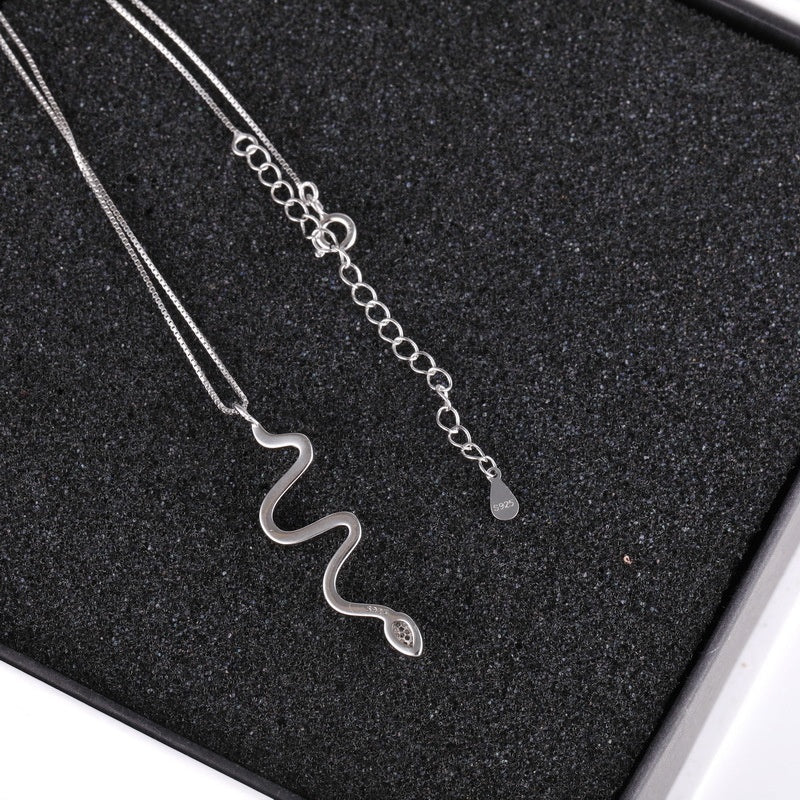 Trendy Snake Shaped 925 Sterling Silver Necklace Encrusted With Shiny Zircon Stones For Women, Girls, And Brides