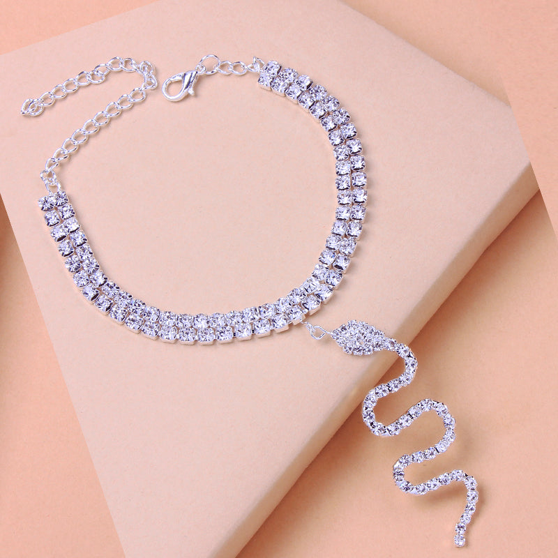 Trendy Snake Shaped Anklet Encrusted With Shiny Rhinestones For Women, Girls And Brides