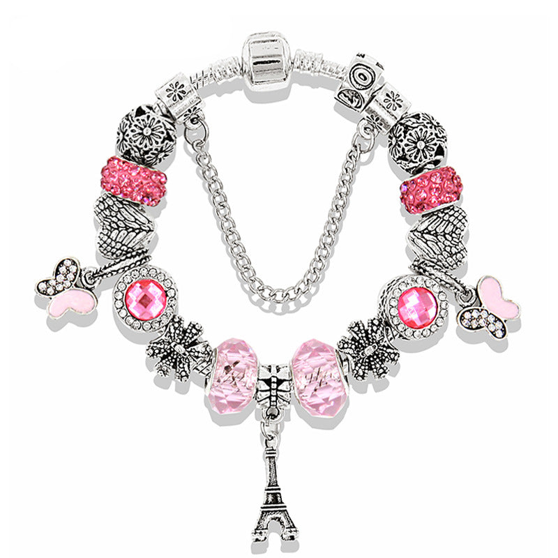 Trendy Pink Color Eiffel Tower Shaped Bracelet For Cute Women & Girls