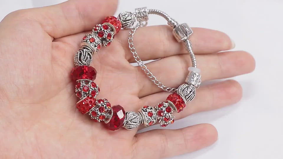 Romantic European Red Color Rhinestone Beads Bracelet For Women& Girls& Lovers