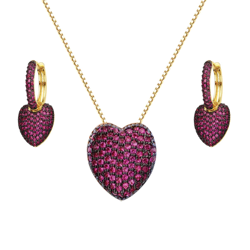 Fashion Gold Plated Heart Shaped Jewelry Set Encrusted With Shiny Zircon Stones For Women, Girls, And Brides