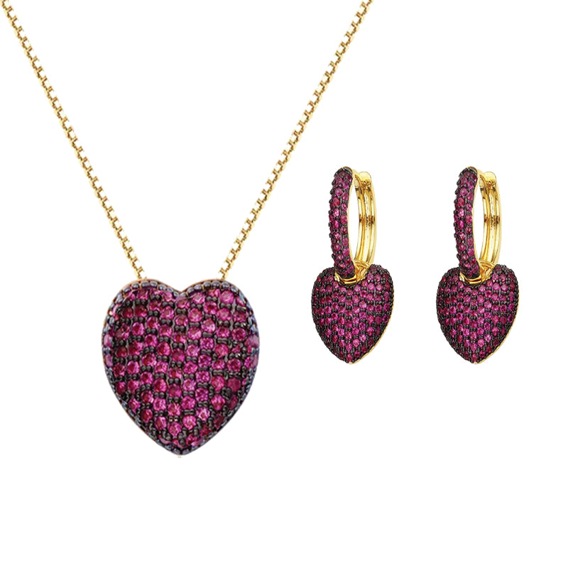 Fashion Gold Plated Heart Shaped Jewelry Set Encrusted With Shiny Zircon Stones For Women, Girls, And Brides